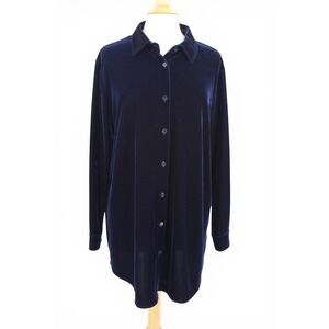 Soft Surroundings Velvet Button Down Shirt Women's XL Navy Blue Boyfriend Tunic